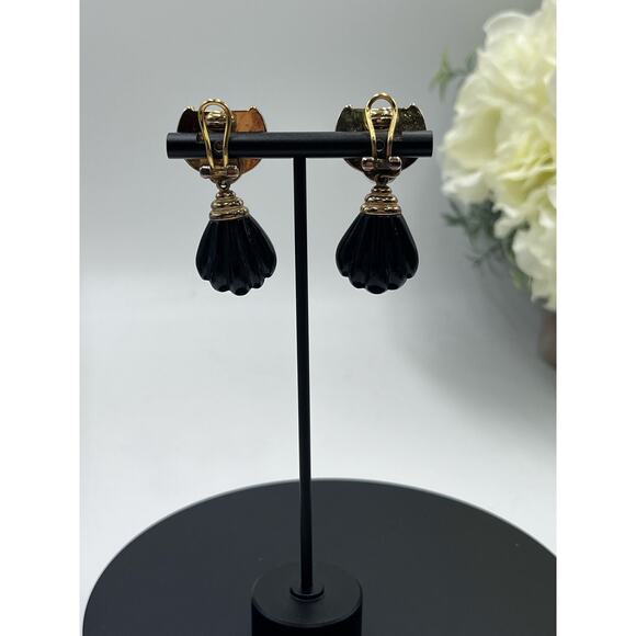 Kylo Vintage Sterling Silver Vermeil Obsidian Garnet Gem Clip On Runway Earrings - Picture 16 of 16